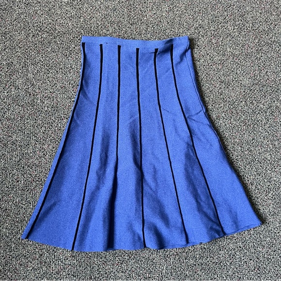 Blue & Black Stripe Column Skirt Midi Knee-Length Modest Sweater Stretch Skirt S - Picture 2 of 12